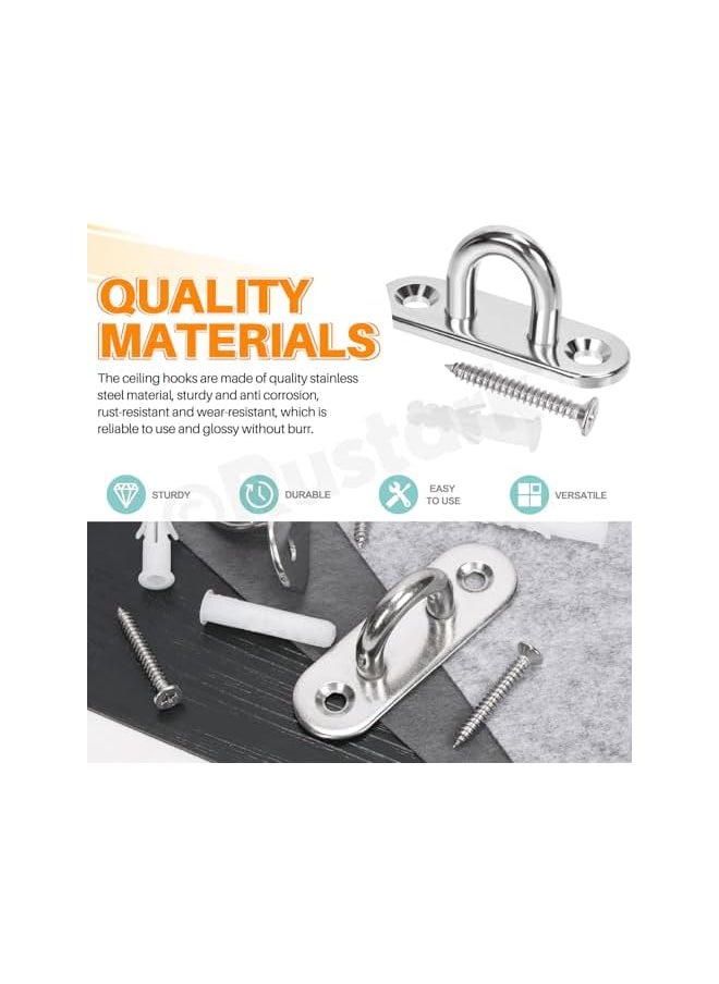PROMASS promass 4Pcs M8 304 Stainless Steel Oval Pad Eye Plate Hook Assortment Kit Silver Pad Eyes Plate Marine Hardware Hook with Screw Heavy Duty Ceiling Hooks For Swing Hanging Outdoor and Indoor Activity  - Image 3