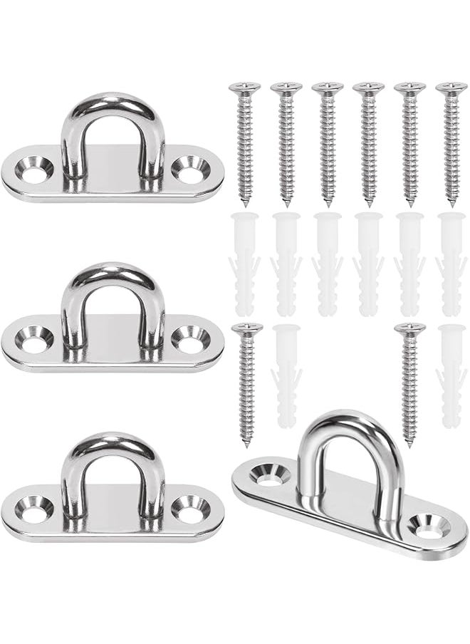PROMASS promass 4Pcs M8 304 Stainless Steel Oval Pad Eye Plate Hook Assortment Kit Silver Pad Eyes Plate Marine Hardware Hook with Screw Heavy Duty Ceiling Hooks For Swing Hanging Outdoor and Indoor Activity  - Image 1