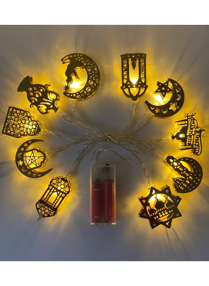 Ramadan LED String Lights - Gold Crescent & Star Lantern Fairy Lights for Eid Mubarak Decor - Image 1