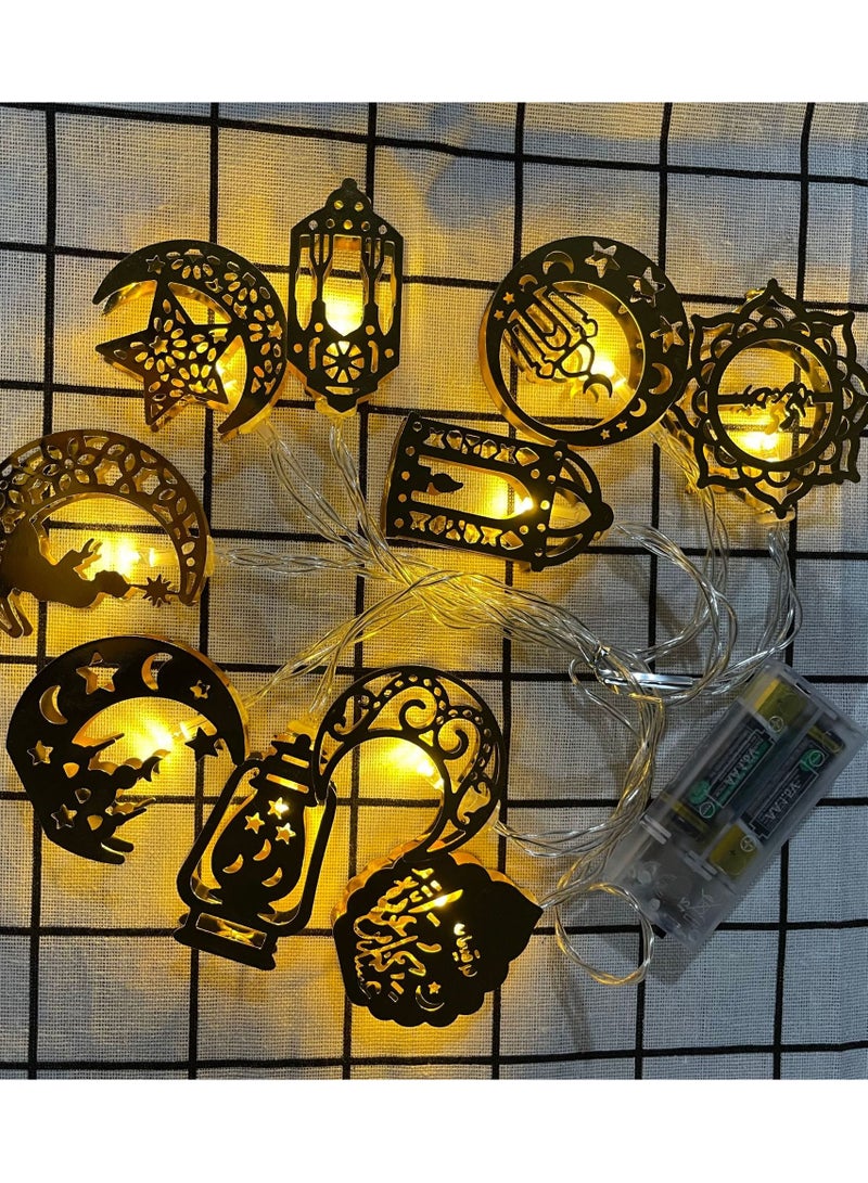 Ramadan LED String Lights - Gold Crescent & Star Lantern Fairy Lights for Eid Mubarak Decor - Image 2