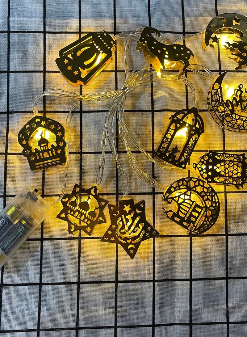 Ramadan LED String Lights - Gold Crescent & Star Lantern Fairy Lights for Eid Mubarak Decor - Image 3