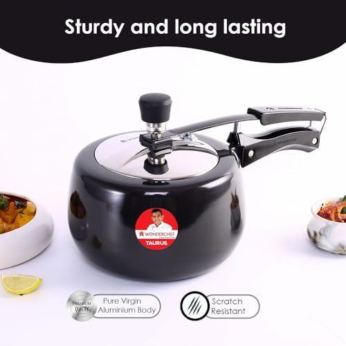 Wonderchef Taurus Hard Anodized Inner Lid Pressure cooker, 3 liter, Cool Touch Handles for Durability, Induction Friendly, Black, 5 year warranty, ISI Certified - Image 3