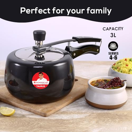Wonderchef Taurus Hard Anodized Inner Lid Pressure cooker, 3 liter, Cool Touch Handles for Durability, Induction Friendly, Black, 5 year warranty, ISI Certified - Image 4