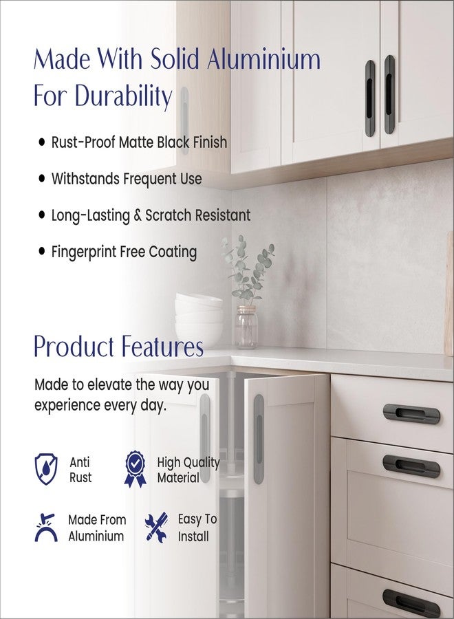 LAPO 2 Piece Aluminium Cabinet Handles for Kitchen, 10 Inch Modern Recessed Pulls Handle for Pooja Mandir, Wardrobe, and Almirah, Quick & Easy Installation (Black Finish, 3 Years Warranty) - Image 4