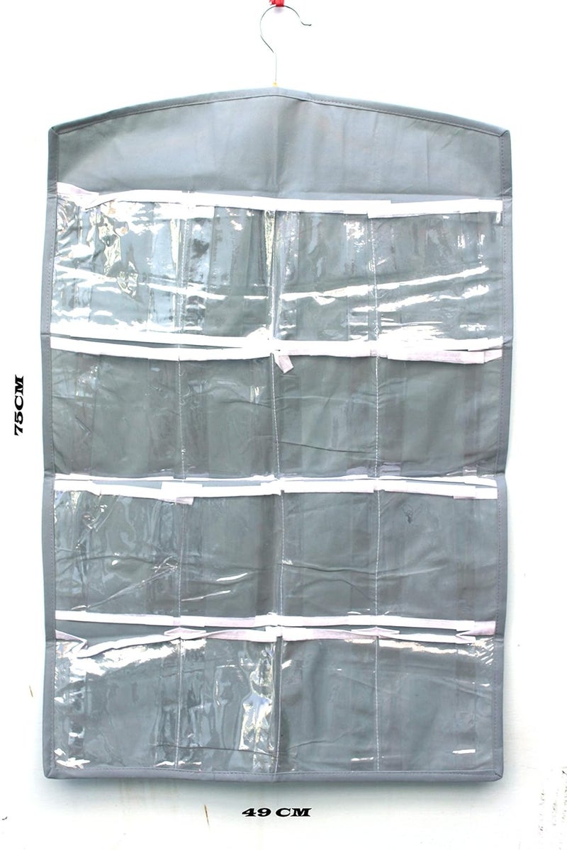 Oxbow 16 Pocket Hanging Innerwear Organiser For Wardrobe, Socks Organizer For Wardrobe, Wardrobe Organizer For Storage, Wardrobe Organiser For Bra, Undergarments Organizer(75X45 CM) (Pack of 1, Grey) - Image 2