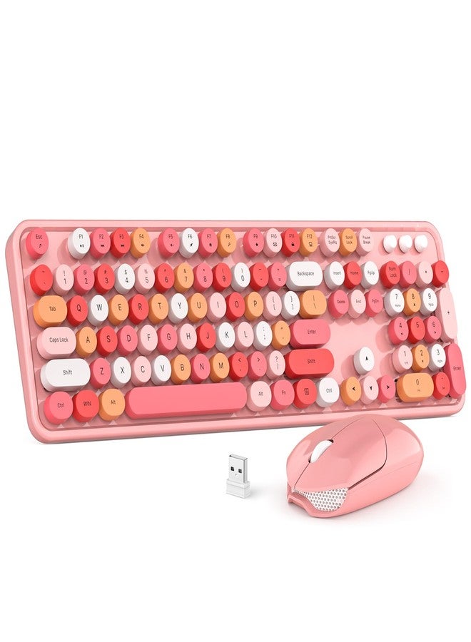 MOWUX Wireless Keyboard and Mouse Combo, Colorful Computer Full Size 2.4G Plug and Play Wireless Typewriter Keyboard and Mouse Set for Windows, Computer, Desktop, PC, Notebook - Pink Colorful - Image 1