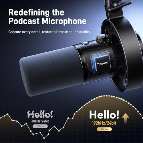 MAONO Dynamic Microphone-XLR USB Podcast Recording Mic: for Vocal Recording, Content Creation, Home Studio, Voiceover, with 192kHz/24bit, Noise Reduction, Mic Gain, Monitoring, Mute (PD300X) - Image 3