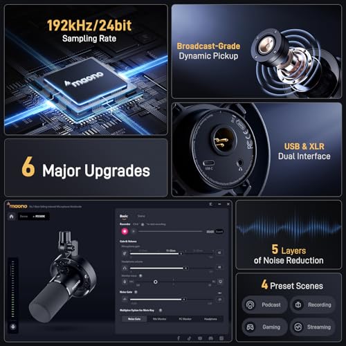 MAONO Dynamic Microphone-XLR USB Podcast Recording Mic: for Vocal Recording, Content Creation, Home Studio, Voiceover, with 192kHz/24bit, Noise Reduction, Mic Gain, Monitoring, Mute (PD300X) - Image 2