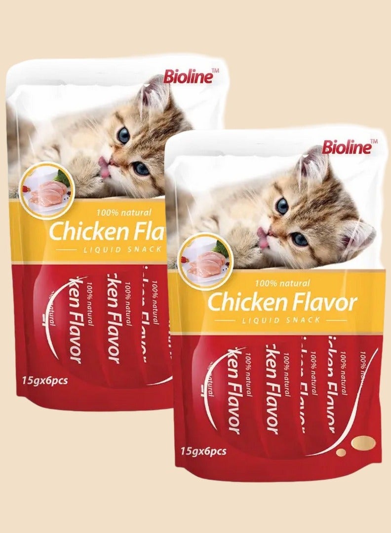 بايولاين مكافآت القطط من بيولاين بنكهة الدجاج (عبوة من 6 قطع)