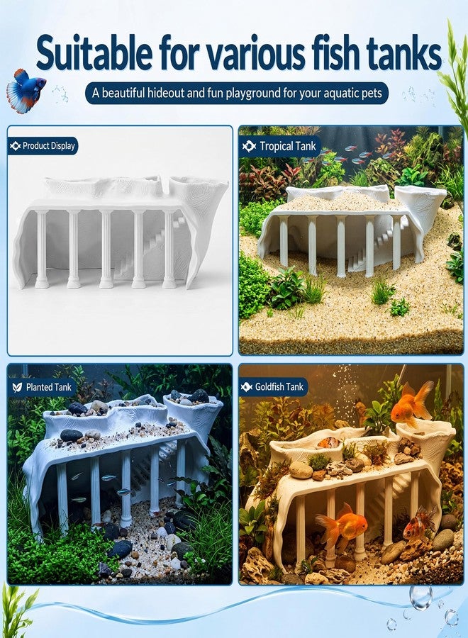 Fumete Aquarium Ornaments Cave Tunnel with Viewing Ports, Ancient Temple Column Cave Fish Tank Ornament, Fish Tank Decor Hideout for Pleco, Shrimp & Corydoras Substrate-Friendly Design & Sinking Base - Image 3