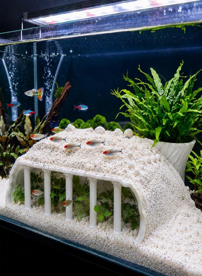 Fumete Aquarium Ornaments Cave Tunnel with Viewing Ports, Ancient Temple Column Cave Fish Tank Ornament, Fish Tank Decor Hideout for Pleco, Shrimp & Corydoras Substrate-Friendly Design & Sinking Base - Image 1