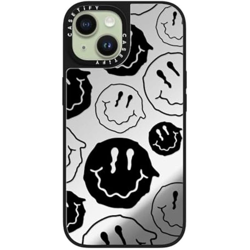 Casetify Mirror iPhone 15 Case 【Reflective / 4.9ft Drop Protection/Compatible with Magsafe】 - Black Smile - Silver on Black - Image 3