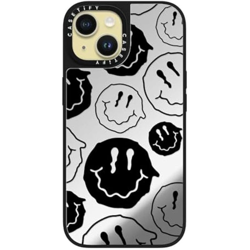 Casetify Mirror iPhone 15 Case 【Reflective / 4.9ft Drop Protection/Compatible with Magsafe】 - Black Smile - Silver on Black - Image 2