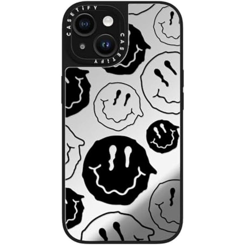 Casetify Mirror iPhone 15 Case 【Reflective / 4.9ft Drop Protection/Compatible with Magsafe】 - Black Smile - Silver on Black - Image 5