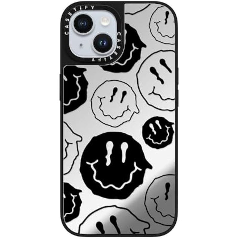 Casetify Mirror iPhone 15 Case 【Reflective / 4.9ft Drop Protection/Compatible with Magsafe】 - Black Smile - Silver on Black - Image 4