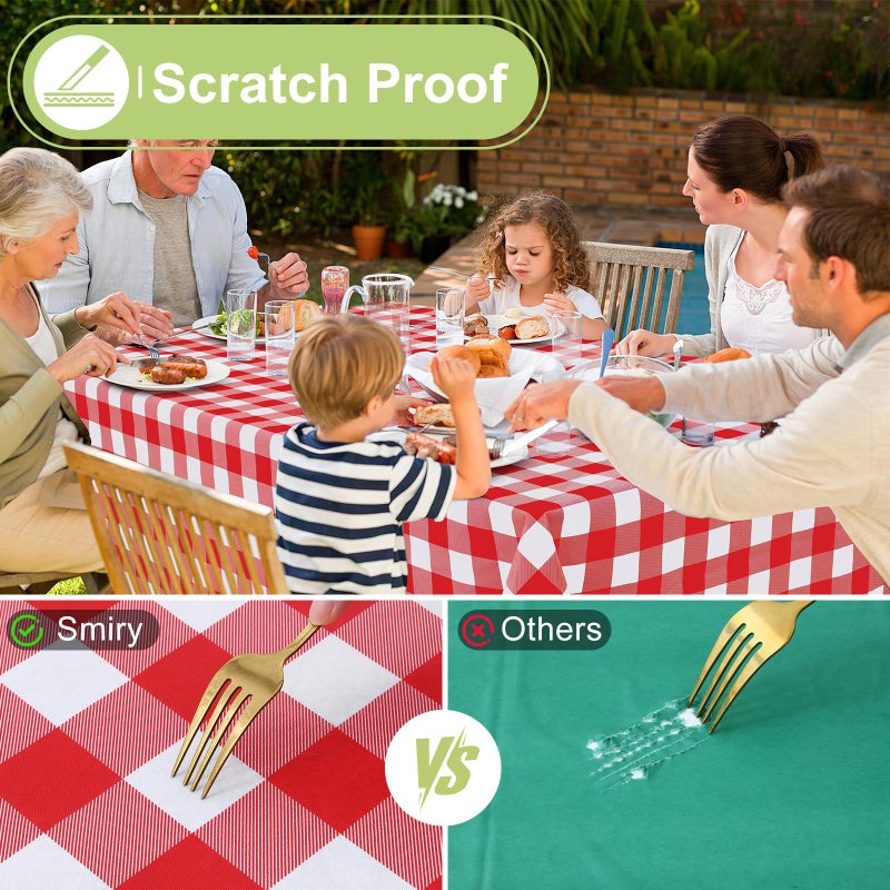 Smiry Rectangle Table Cloth, Waterproof Vinyl Tablecloths with Flannel Backing, Wipeable Buffalo Plaid Table Cover for Valentines & Mothers Day Dining Decorations and Outdoor (Red & White, 60"x84") - Image 5