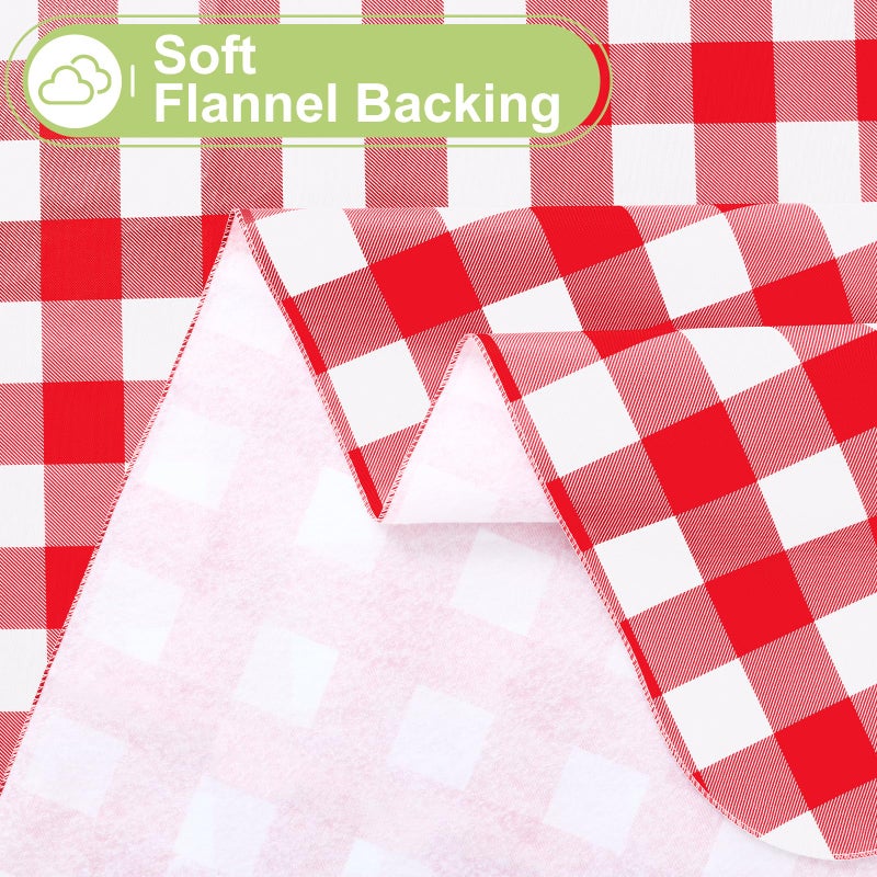 Smiry Rectangle Table Cloth, Waterproof Vinyl Tablecloths with Flannel Backing, Wipeable Buffalo Plaid Table Cover for Valentines & Mothers Day Dining Decorations and Outdoor (Red & White, 60"x84") - Image 4