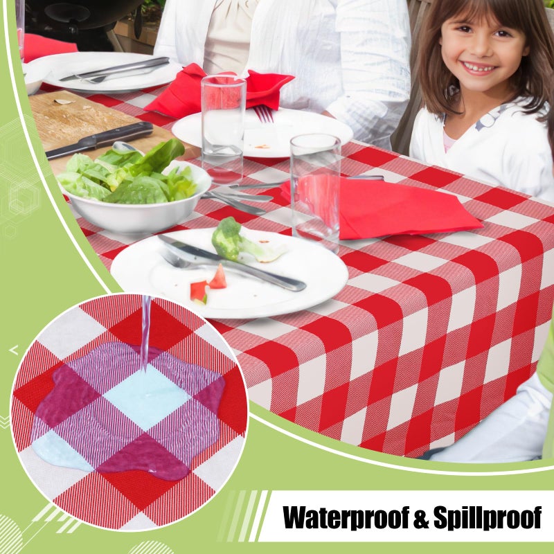 Smiry Rectangle Table Cloth, Waterproof Vinyl Tablecloths with Flannel Backing, Wipeable Buffalo Plaid Table Cover for Valentines & Mothers Day Dining Decorations and Outdoor (Red & White, 60"x84") - Image 2