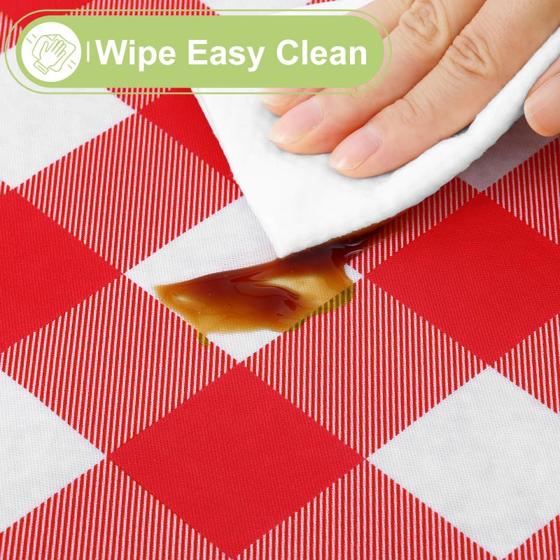 Smiry Rectangle Table Cloth, Waterproof Vinyl Tablecloths with Flannel Backing, Wipeable Buffalo Plaid Table Cover for Valentines & Mothers Day Dining Decorations and Outdoor (Red & White, 60"x84") - Image 3