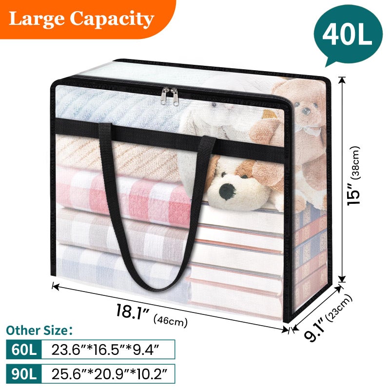 TasticTotes 6 Pack Clear Storage Bags for Comforter, Clothes & Bedding, Plastic Blanket Storage with Zipper and Handle, Moving Bags, Closet Organizer and Under-Bed Storage (40L) - Image 2