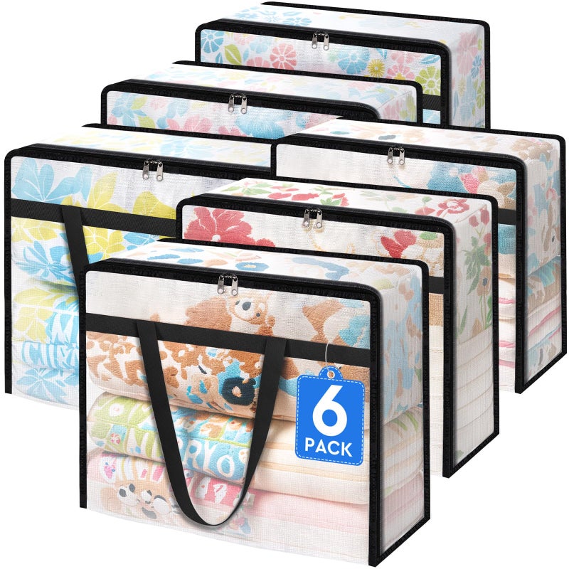 TasticTotes 6 Pack Clear Storage Bags for Comforter, Clothes & Bedding, Plastic Blanket Storage with Zipper and Handle, Moving Bags, Closet Organizer and Under-Bed Storage (40L) - Image 1