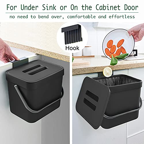 LALASTAR Kitchen Trash Can with Lid, LALASTAR Wall-Mounted Under Sink Small Garbage Can for Kitchen, Bathroom, Compost Bin Countertop, Cabinet Trash Can Hanging, 1.8 Gallon, (Black, 7L) - Image 4