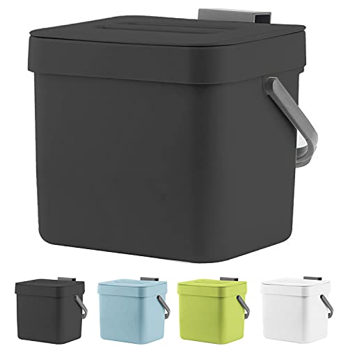 LALASTAR Kitchen Trash Can with Lid, LALASTAR Wall-Mounted Under Sink Small Garbage Can for Kitchen, Bathroom, Compost Bin Countertop, Cabinet Trash Can Hanging, 1.8 Gallon, (Black, 7L) - Image 1