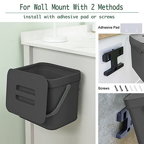 LALASTAR Kitchen Trash Can with Lid, LALASTAR Wall-Mounted Under Sink Small Garbage Can for Kitchen, Bathroom, Compost Bin Countertop, Cabinet Trash Can Hanging, 1.8 Gallon, (Black, 7L) - Image 3