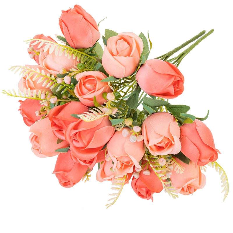 FuleHouzz Artificial Rose Flower 20 Heads 2 Bundles Bridal Bouquet Silk Rose Bulk for Wedding Home Valentines Day Party Decor Mixed Living Coral