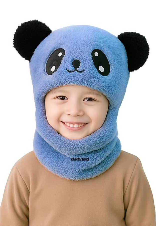 Yanwenx Winter Woolen Kids Cap with Ear & Neck Protection | Panda Design Beanie for Boys & Girls (Age 2-5 Years) - Blue, 1 Count - Image 1