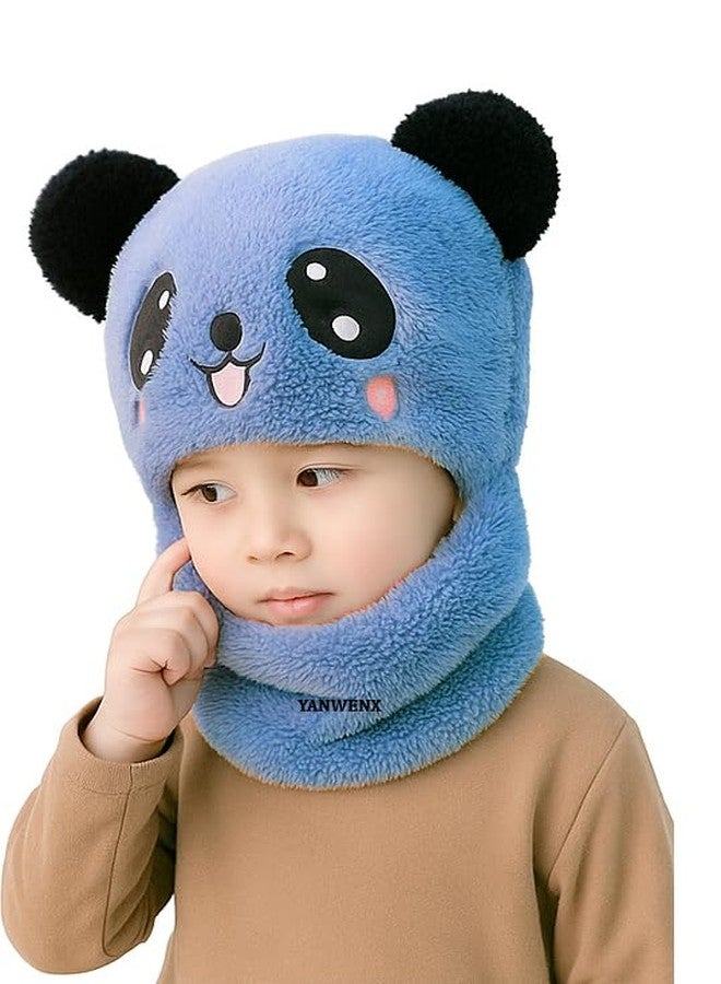 Yanwenx Winter Woolen Kids Cap with Ear & Neck Protection | Panda Design Beanie for Boys & Girls (Age 2-5 Years) - Blue, 1 Count - Image 4