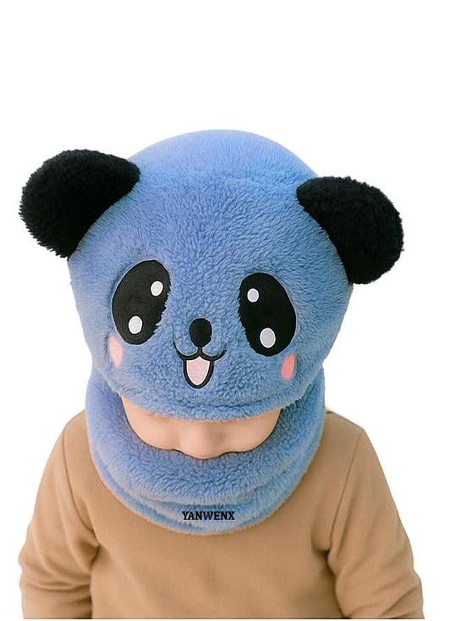 Yanwenx Winter Woolen Kids Cap with Ear & Neck Protection | Panda Design Beanie for Boys & Girls (Age 2-5 Years) - Blue, 1 Count - Image 3