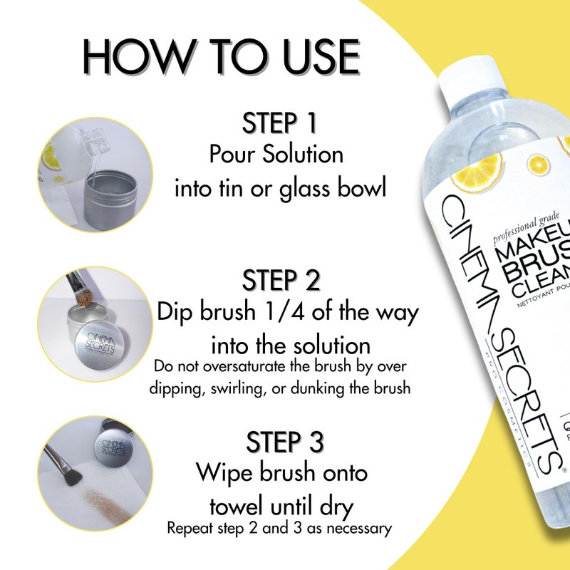 Cinema Secrets Original Makeup Brush Cleaner Solution - Professional Cleanser for Makeup Brushes - Quick-Drying, Rinse-Free Formula - Removes Stubborn Waterproof Make Up - Lemon (32 fl oz) - Image 3