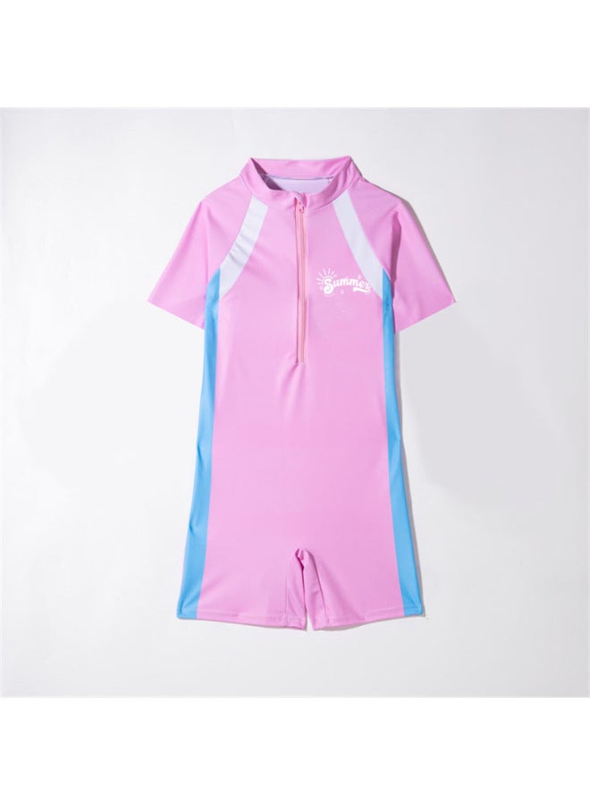 One-piece Short-sleeved Student Children's Swimsuit For Boys Small And Medium-sized Children's Shorts Swimsuit Quick-drying Conservative Swimming Suit Surfing Suit