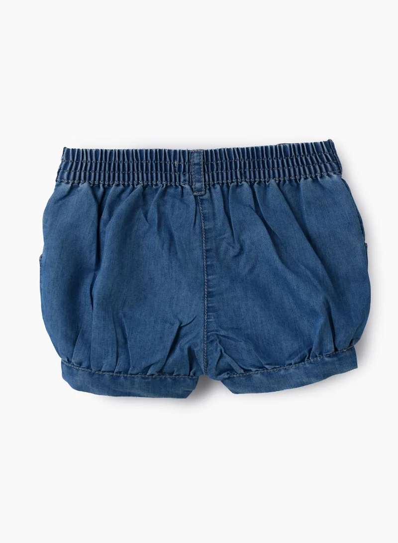 Jelliene Girls Blue Embroidered Bubble Shorts