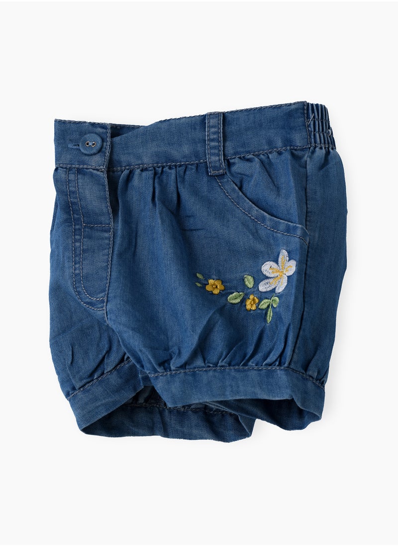 Jelliene Girls Blue Embroidered Bubble Shorts  - Image 3