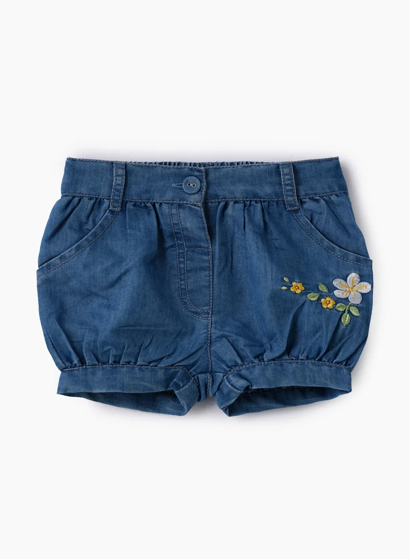Jelliene Girls Blue Embroidered Bubble Shorts