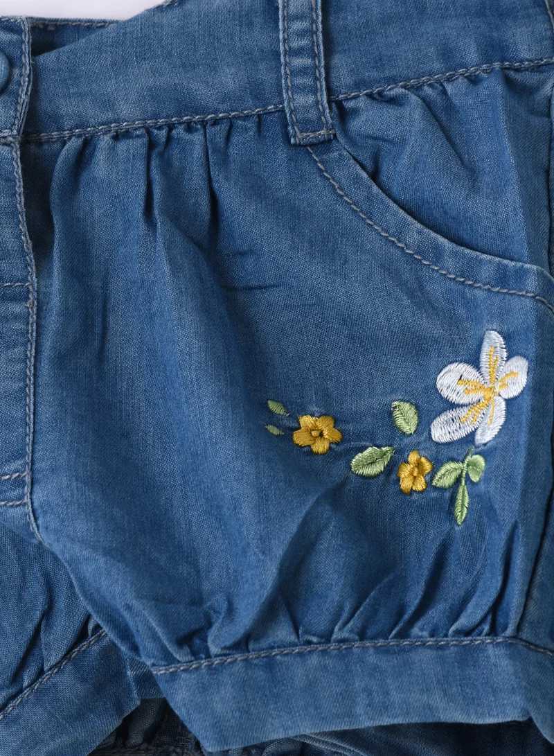 Jelliene Girls Blue Embroidered Bubble Shorts