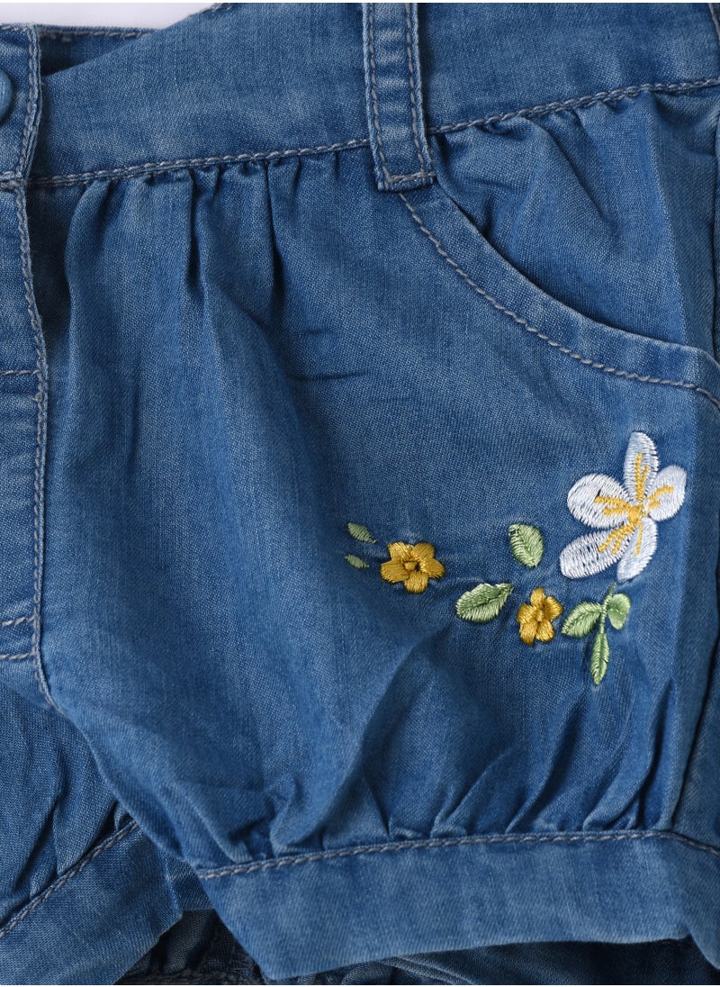Jelliene Girls Blue Embroidered Bubble Shorts  - Image 4
