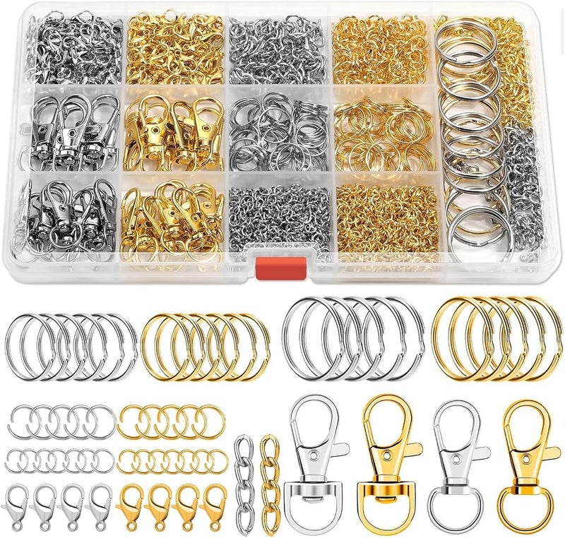 KASTWAVE 990PCS Keychain Making Kit, Keychain Craft Supplies Including Key Chain Hooks, Lobster Clasps, Key Rings and Jump Rings, for Crafts, DIY Projects & Purse Making Supplies - Image 1
