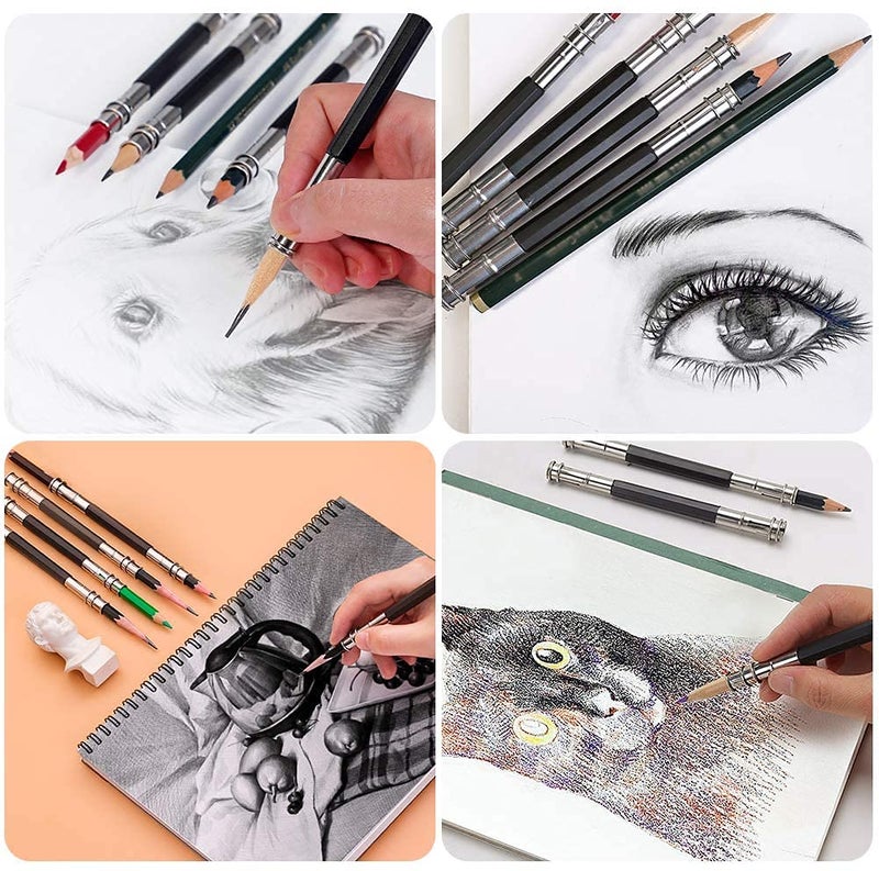 ikis ikis 5pcs Pencil Extender Doubleended Metal Pencil Grip ReceiverAdjustable Crayon Pencil Holder ExtenderUsed for School Sketch drawing Art Creation Tool - Image 3