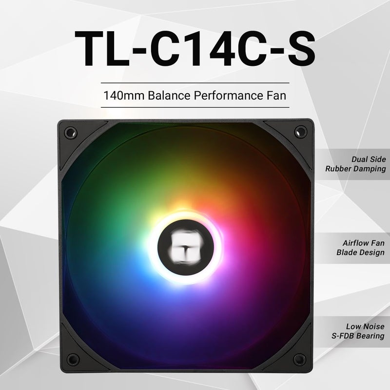ثيرمالرايت مروحة علبة Thermalright TL-C14C-S عالية الأداء 1500 دورة في الدقيقة، مروحة تبريد 4-PIN PWM مع محمل S-FDB (140 مم، ARGB) - Image 2