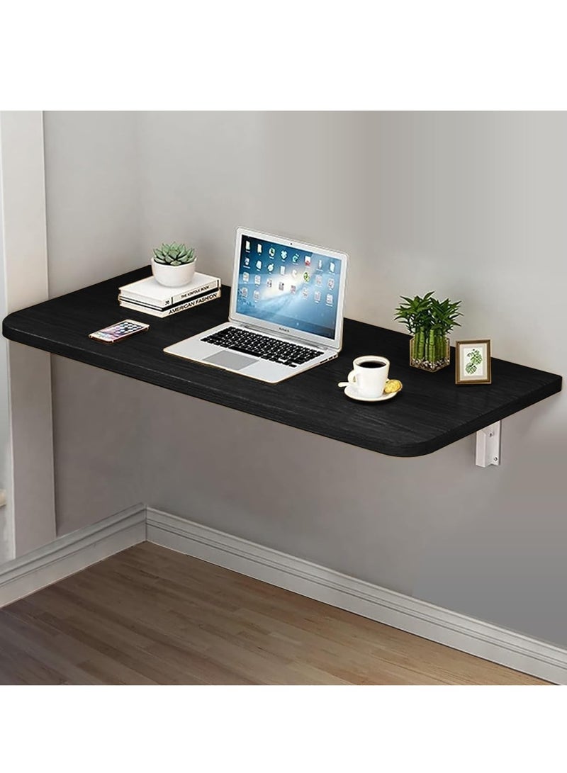 VITION Computer Wall Mount Stand Folding Wall-Mounted Drop-Leaf Table,Metal Folding Shelf Bench Table Bracket (60 x 100cm) Black - Image 1