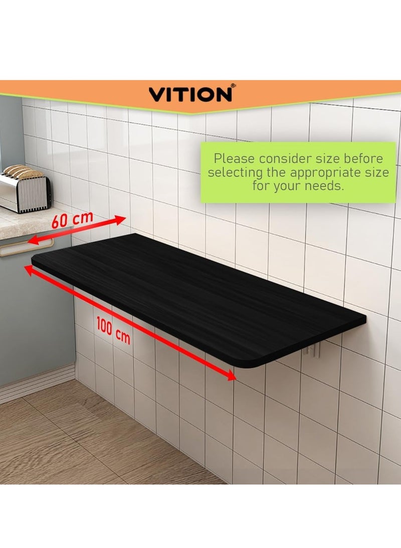 VITION Computer Wall Mount Stand Folding Wall-Mounted Drop-Leaf Table,Metal Folding Shelf Bench Table Bracket (60 x 100cm) Black - Image 2