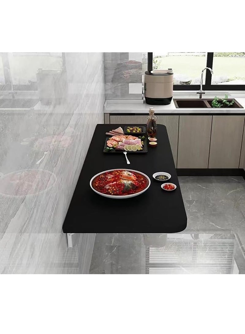 VITION Computer Wall Mount Stand Folding Wall-Mounted Drop-Leaf Table,Metal Folding Shelf Bench Table Bracket (60 x 100cm) Black - Image 3