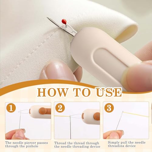TecoKart® 2 in 1 Needle Threader Tool with Seam Ripper, Thread Inserter, Stitch Opener 3 in 1 Multifunction, Threading Device for Handcraft - Beige - Image 5