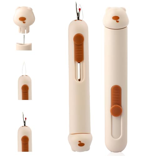 TecoKart® 2 in 1 Needle Threader Tool with Seam Ripper, Thread Inserter, Stitch Opener 3 in 1 Multifunction, Threading Device for Handcraft - Beige - Image 1