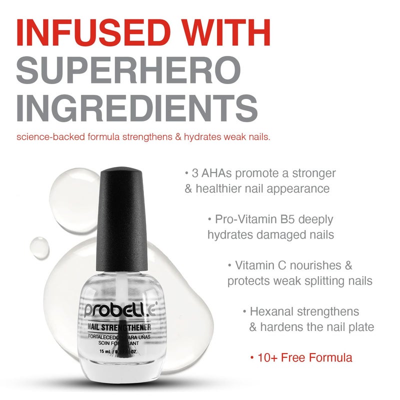 Probelle Nail Strengthener and growth, Natural Nail Strengthening Clear Nail Polish Repair Treatment, Nail Growth & Conditioning, Stops Splits, Chips, Cracks & Strengthens Damaged and Thin Nails - Image 2