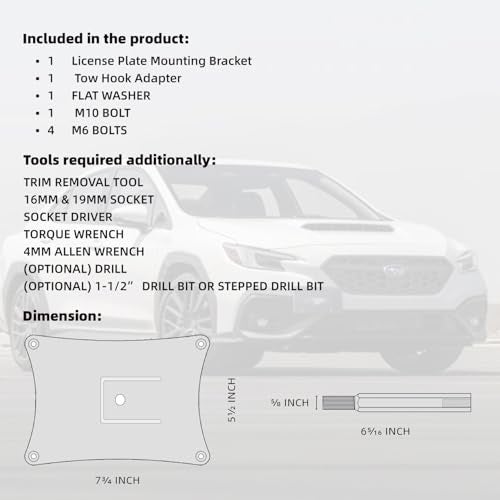 Mavnai License Plate Relocation Kit, Fits For Subaru WRX 2022+/Crosstrek 2018+, Mounts to OEM Front Tow Hook, Avoid Drilling Holes in The Front Bumper, Includes All Necessary Hardware for Installation - Image 5