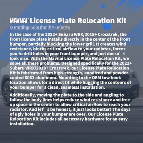 Mavnai License Plate Relocation Kit, Fits For Subaru WRX 2022+/Crosstrek 2018+, Mounts to OEM Front Tow Hook, Avoid Drilling Holes in The Front Bumper, Includes All Necessary Hardware for Installation - Image 4